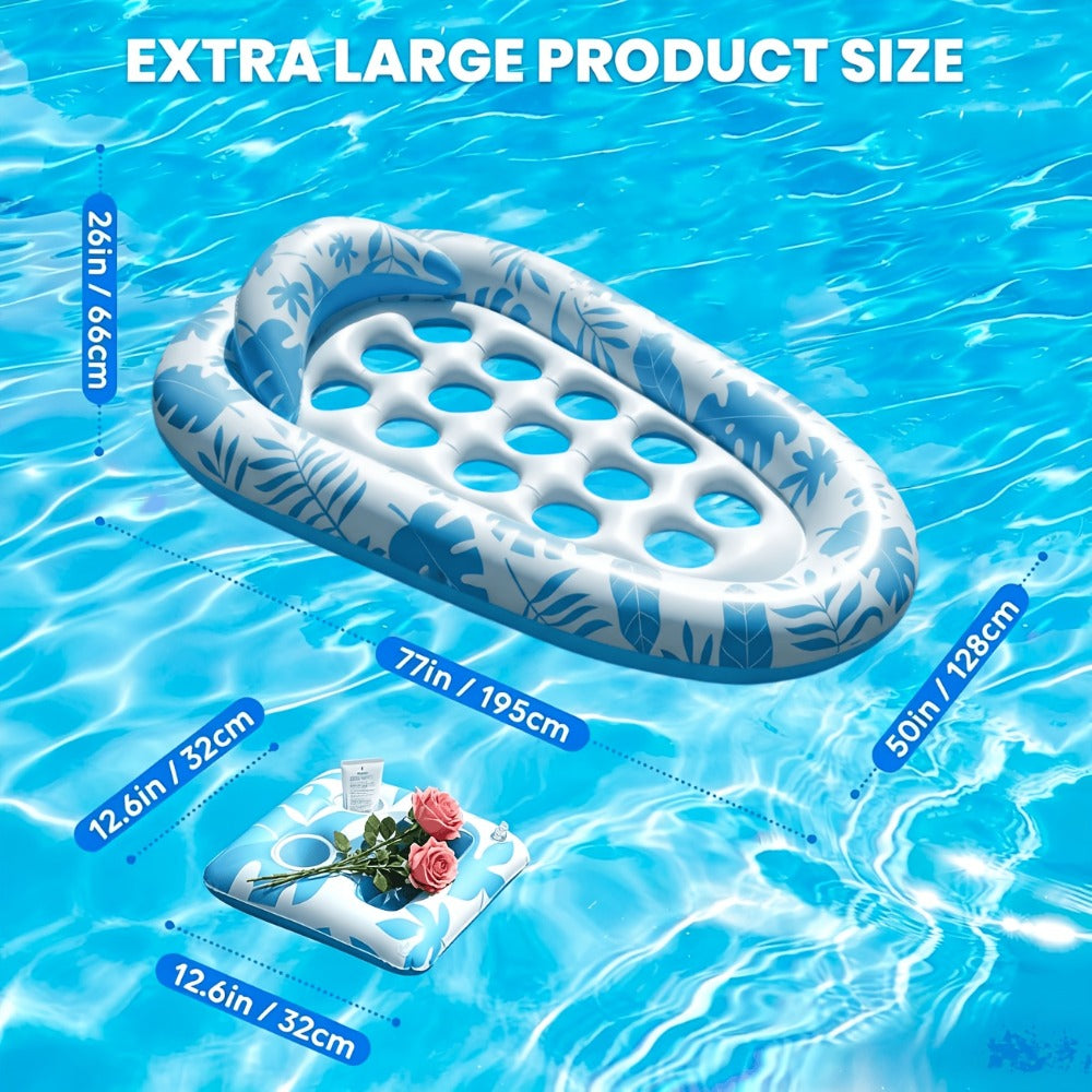 Inflatable Pool Lounger with Backrest, XL 77 x 50 Inch Tanning Float