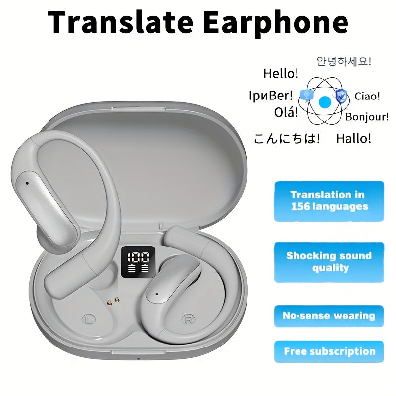 AI Translation Earbuds Bluetooth 5.4, 156 Languages Real-Time Two-Way Translation, Offline Mode, Audio Transcription & Photo Translation, HD Sound, 4-Hour Battery - 3-in-1 Device for Travel, Business & Learning
