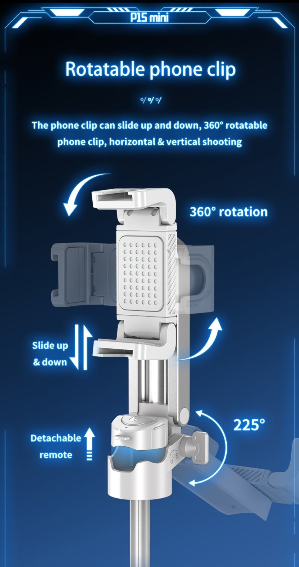 DSLR-Style Grip Selfie Stick Tripod 3-in-1 with 16 Inch Extendable Arm One-Click Unfold Stand & Wireless Bluetooth Remote – Portable Phone Stand for Concerts Hiking Desktop Live Streaming iPhone Android