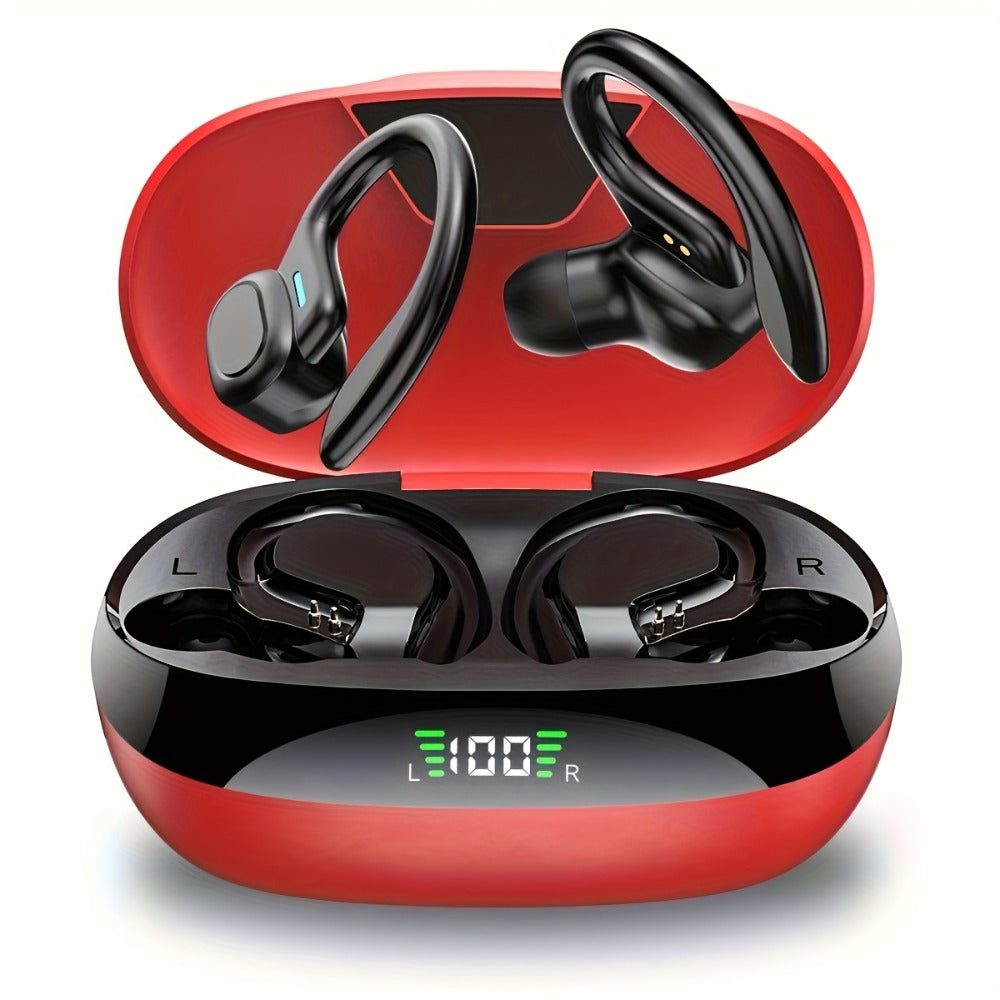 Sport Ear Hook Wireless Earbuds Bluetooth 5.4, Open-Ear Sports Earphones with Mic, 24H Playtime, LED Display Charging Case, Running Fitness Earbuds for Men Women, Black