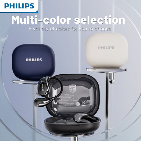 Philips TAT2769 Earhook Running Earbuds Bluetooth 5.4 Noise Cancelling Mic Secure Sport Fit Over-Ear Wireless Headset for Running Sports Gym Black White Blue