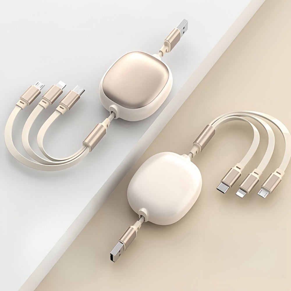 Retractable 3-in-1 Charging Cable 100W Fast Charge – USB-C Micro USB Lightning Multi Connector 1.2m 480Mbps Data Sync for iPhone 15 14 13 12 11 Samsung Galaxy Android – Tangle-Free Travel Cable 6 Colors