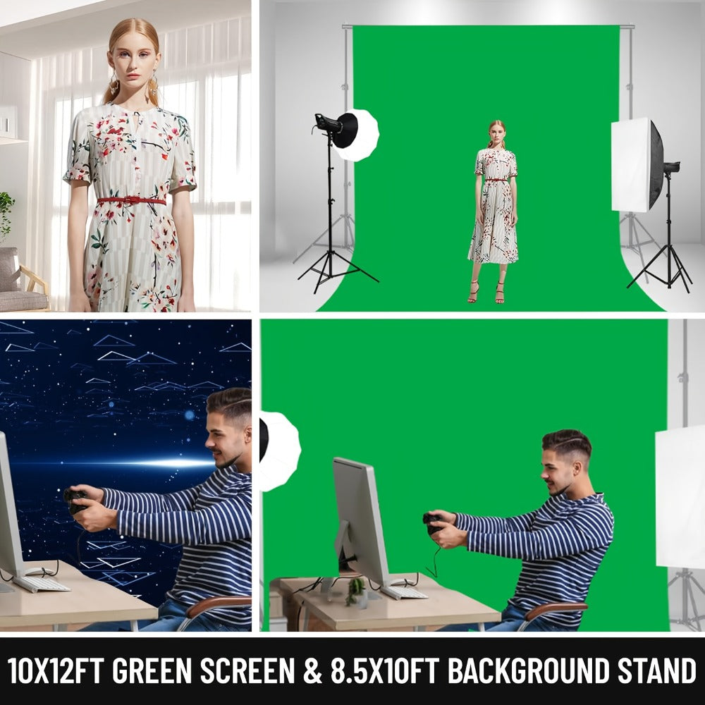 Green Screen Backdrop with Stand Kit 10x10Ft Chroma Key Background 7.5x10Ft Portable Stand with Carrying Bag 4 Clamps for Photoshoot Portraits Party Video Recording Streaming