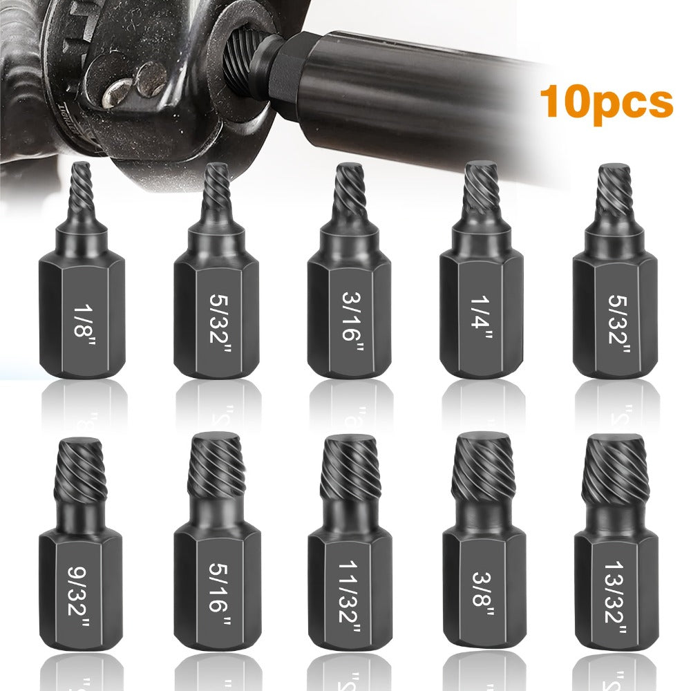 Screw Extractor Set 10pcs, 1/8" to 13/32" Broken Bolt Extractor Kit, Left-Handed Alloy Steel Nut & Stud Remover Tool for Stripped Screws, Bolts, Threaded Pipes & Fittings