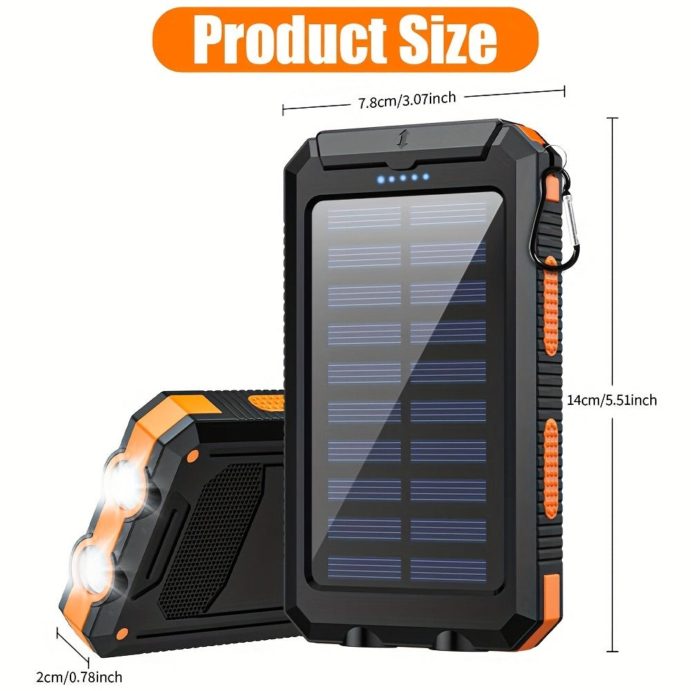 29800mAh Solar Power Bank with Compass & Dual LED Flashlight – Outdoor Camping Portable Charger, Dual USB 5V Output, SOS Emergency Battery Pack for Cell Phones & Mobile Devices, Black/Orange