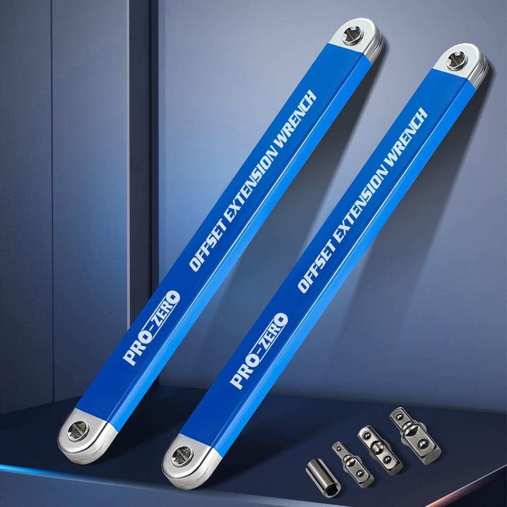 Ratchet Wrench 2-in-1 Offset Extension with 1/4" 3/8" 1/2" Square Head Adapters, 180-Degree Rotation High Torque Non-Slip Handle, Universal Flex Head Ratchet for Narrow Spaces & Auto Repair