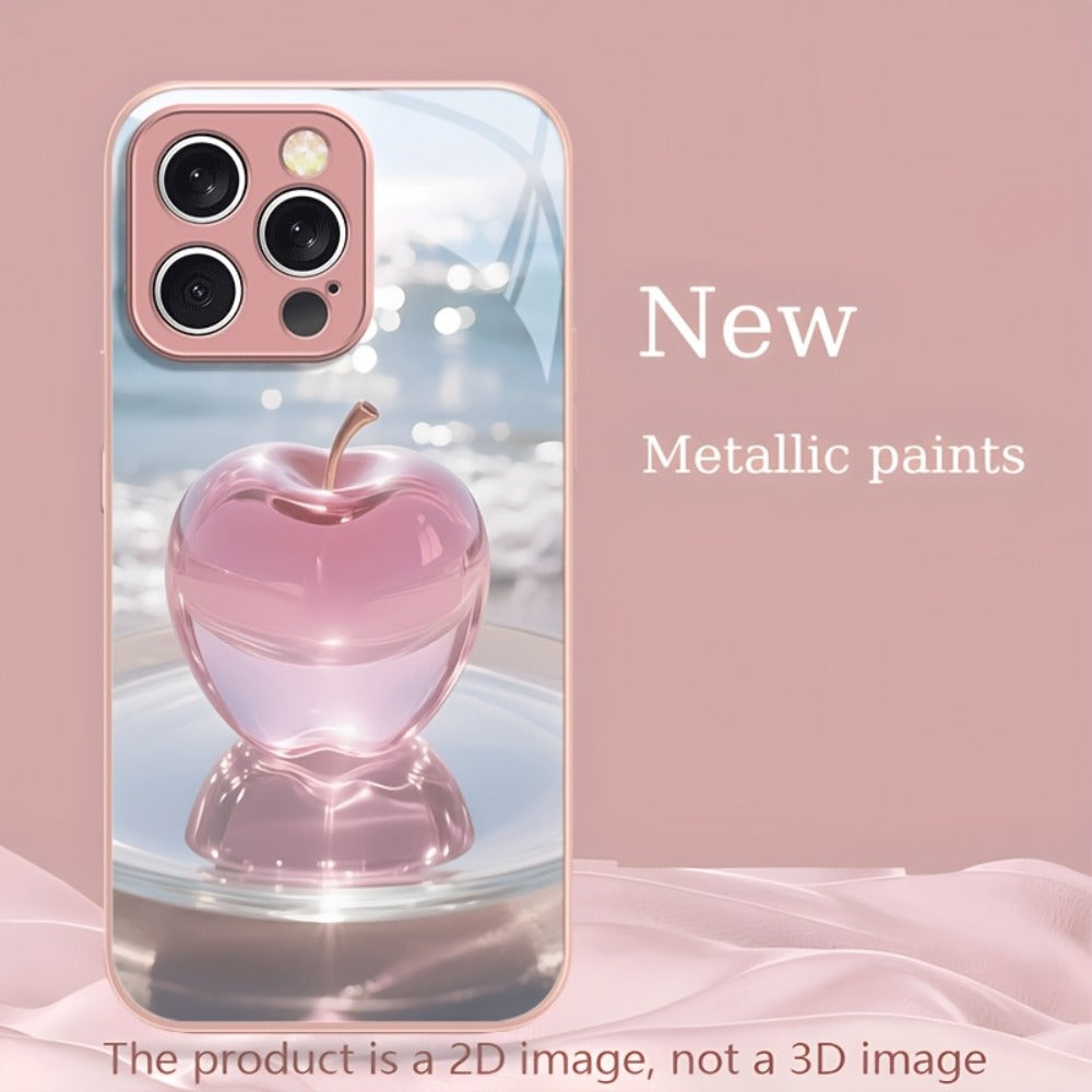 Pink Metallic Tempered Glass iPhone Case Slim Shockproof Cover - Compatible with iPhone 17 Pro Max 17 Air 17 Pro 16 Pro Max 16 Pro 16 Plus 16 16e 15 Pro Max 15 Pro 15 Plus 15 14 Pro Max 14 Pro 14 13 12 Series