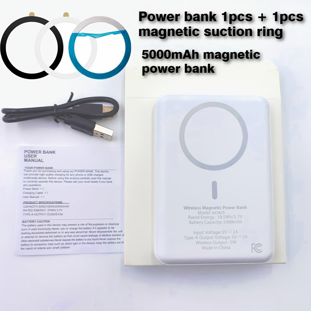 Magnetic Wireless Power Bank 5000mAh Dual Mode – 5W Wireless & 10W Wired Output, USB-C In/Out, Portable Mini Charger for iPhone 17 16 15 14 Android Samsung, Slim Pocket Travel Battery Pack