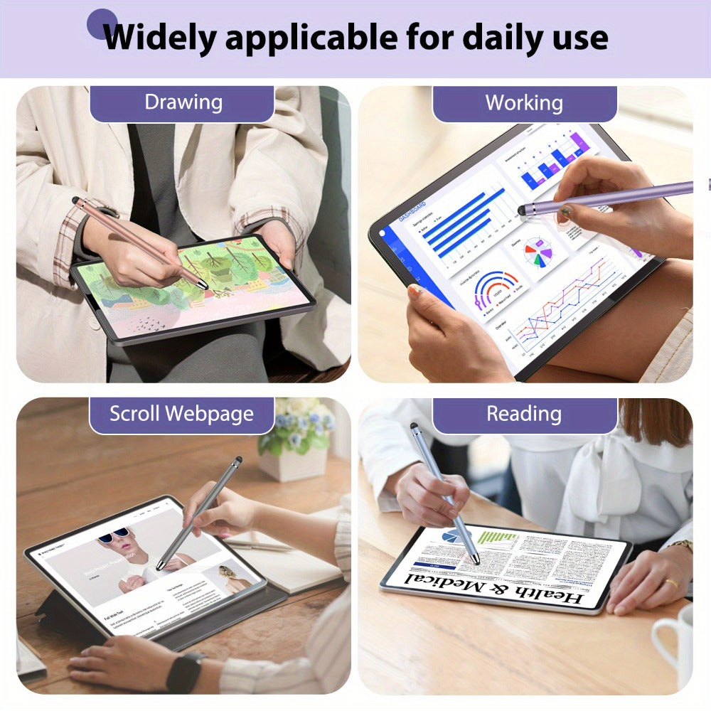 2-in-1 Stylus Pen Set for Touch Screens, 5 Pens + 10 Replacement Tips, High Precision Universal Stylus Compatible with iPhone, iPad, Android Tablets & All Touchscreen Devices