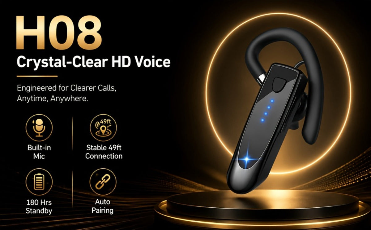Trucker Bluetooth Headset 29H Playtime 180H Standby, Handsfree Earpiece with Mic Dual Device Connection, Wireless Headset for Driver Office Compatible with iPhone Android Samsung Laptop