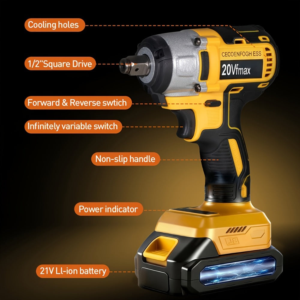 Cordless Impact Wrench 1/2 Inch Brushless – 450N.m 259Ft-lbs High Torque Impact Gun, 3300RPM Variable Speed, 12 Sockets, Fast Charger & Dual Battery Options for Auto Repair & Home Use