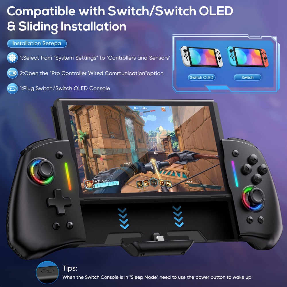 Nintendo Switch Pro Controller RGB One-Piece – Compatible with Switch & Switch OLED, Dual Motor Vibration, Adjustable TURBO, Handheld Mode, Wireless Gaming Controller for Nintendo Switch