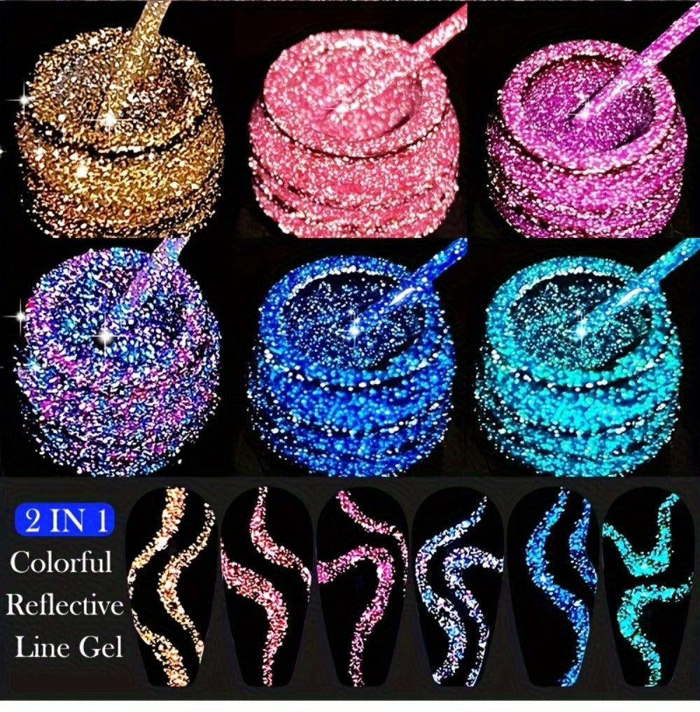 Reflective Glitter Line Gel Nail Art Set LILYCUTE Sparkling Stripe 3pcs 5ml Each - Ultra-Thin Pull Line Drawing Graffiti Gel Polish LED UV Cured DIY Home Manicure for Women