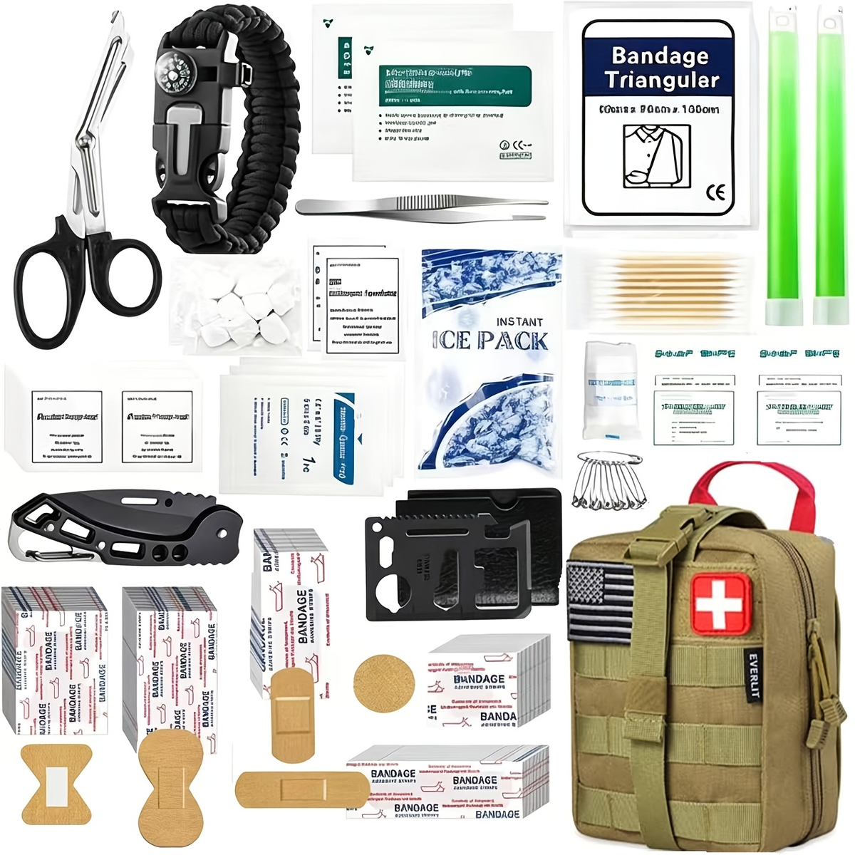 258-Piece Professional Survival Kit with Fire Starter Compass Multi-Tool for Men Camping Hiking Outdoor Exploration Emergency Preparedness Gift