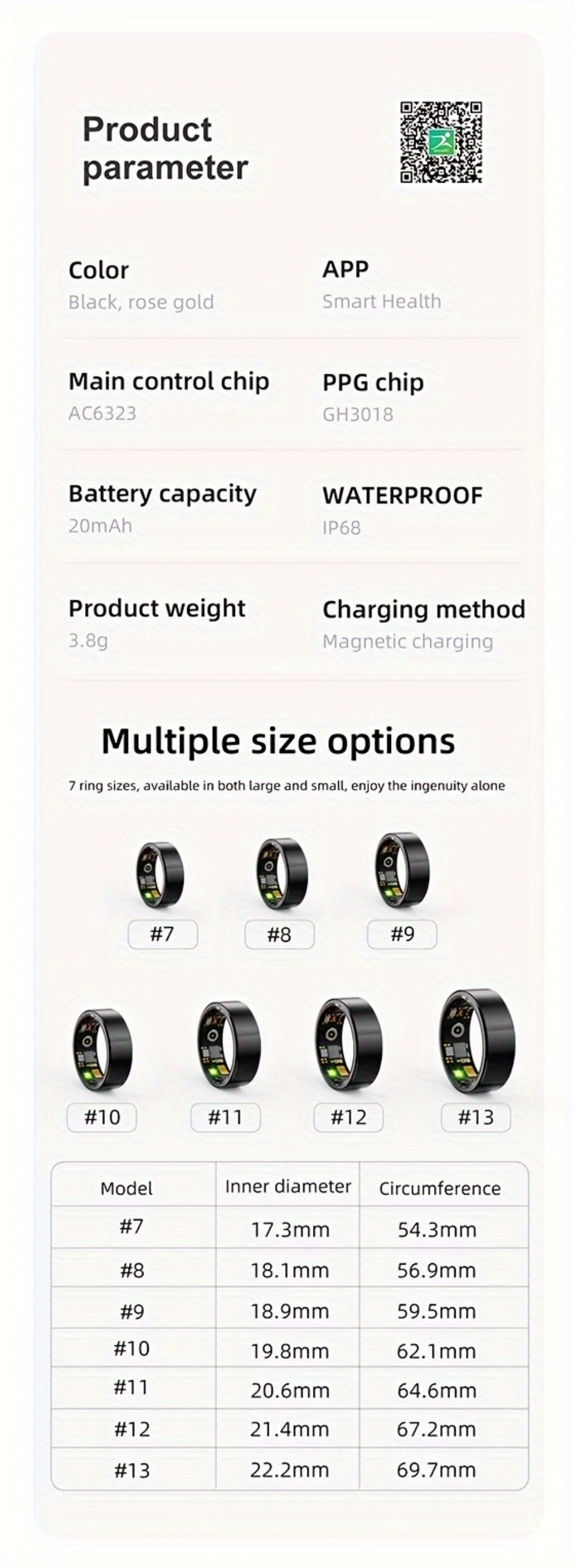 Health Monitoring Smart Ring with Heart Rate HRV Sleep Tracking, Steps Calories Body Temp & Menstrual Cycle – Bluetooth 5.3, iOS & Android, Sizes #7-#13, Rose Gold Black Silver