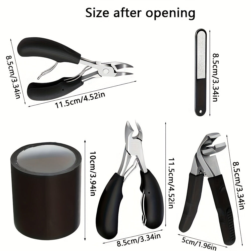 Heavy Duty Nail Clippers Set 4 Pack - Angled Stainless Steel Wide Mouth with Built-In Nail Catcher Mess-Free Thick Nail Trimmer for Men Women Seniors Fingernails Toenails Grooming Kit