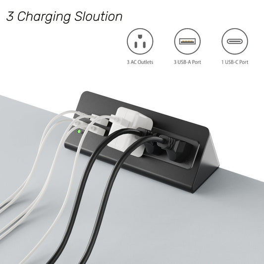 Desk Edge Mount Power Strip 7-in-1 with PD 20W USB-C Fast Charging, Screw & Clamp Mount, 5.6ft Extension Cord, Power Indicator Light – Under-Desk Charging Station for Office, Dorm & Hotel