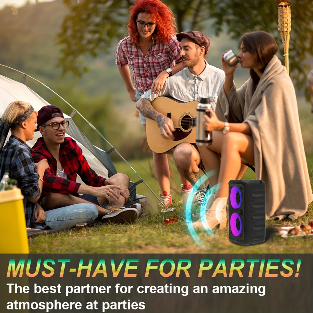 Wireless Portable Bluetooth Subwoofer Speaker with Microphone & LED Colorful Ambient Lights, Stereo Sound Enhanced Bass, USB-C Rechargeable, Perfect for Birthday Parties Outdoor Camping