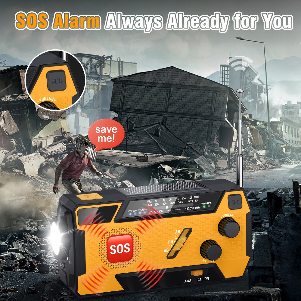 2000mAh Emergency Radio with Built-in 3-in-1 Charging Cable – AM/FM/NOAA Weather Radio, Solar Hand Crank USB Power Bank, SOS Alarm Flashlight, Winter Storm Survival Kit for Hurricane Preparedness