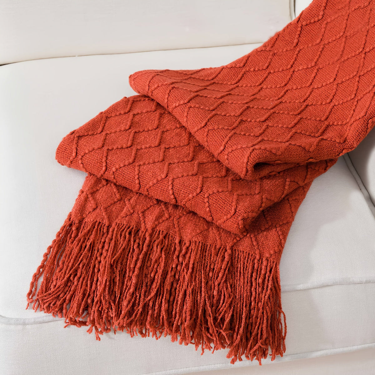 Tassel Throw Blanket – Soft Lightweight Decorative Fringe Throw for Couch, Chair, Bed & Sofa, 50”×60”, 6 Colors, Boho Home Decor