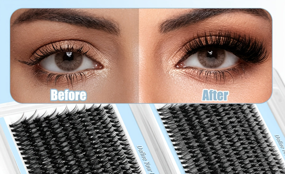 800Pcs Fluffy Wispy Lash Clusters Kit — 30D 40D Mixed Length 8-16mm DIY Eyelash Extensions with 2-in-1 Bond & Seal Glue and Tweezers, Natural Long-Lasting Cluster Lashes for Everyday Wear & Events