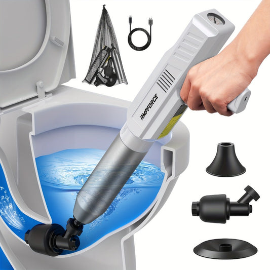 Cordless Electric Toilet Plunger, 8V Pneumatic Drain Opener with Pressure Display