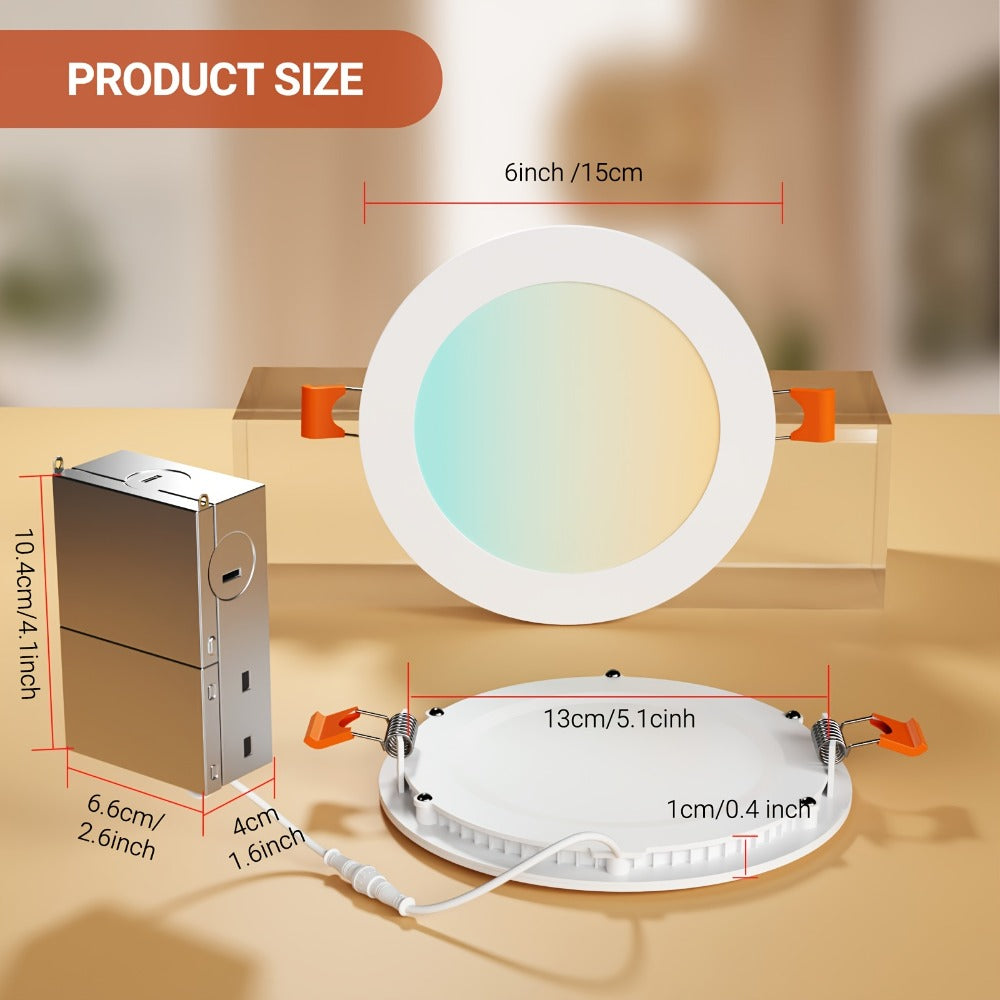 LED Recessed Ceiling Light 6 Inch 24/72 Pack 5CCT 2700K-5000K Dimmable Ultra-Thin Wafer Downlight 12W=110W 1050LM ETL Listed Junction Box Included for Kitchen Living Room Bedroom Hallway Office Lighting