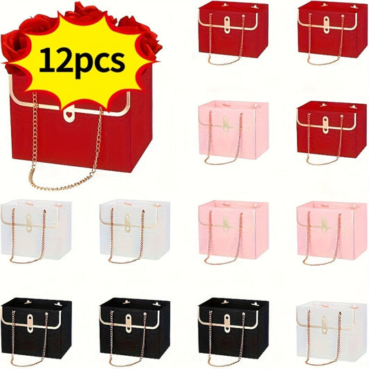 Paper Flower Bouquet Gift Bags with Metal Chain Handles, 12–48 Piece Packs