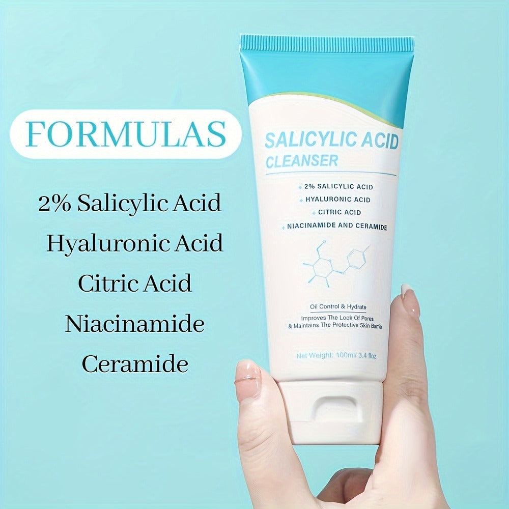 Salicylic Acid Facial Cleanser Gel – Deep Cleansing & Moisturizing with Hyaluronic Acid, Non-Comedogenic, Paraben-Free, Fresh Scent, for All Skin Types, Men & Women, Daily Face Wash