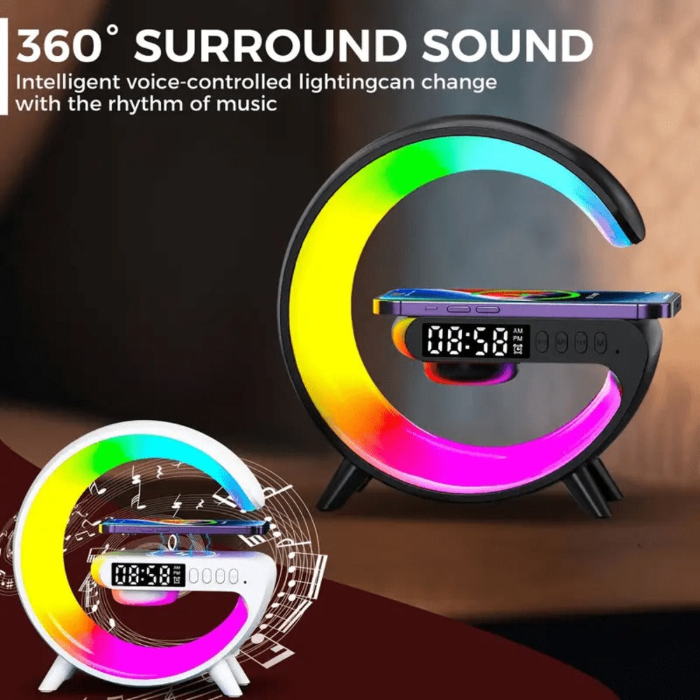 Wireless Speaker Sunrise Alarm Clock RGB Rhythm Night Light with Fast Wireless Charging | Portable Bluetooth Speaker Wake-Up Lamp for Bedroom Bedside Gift for All Phones