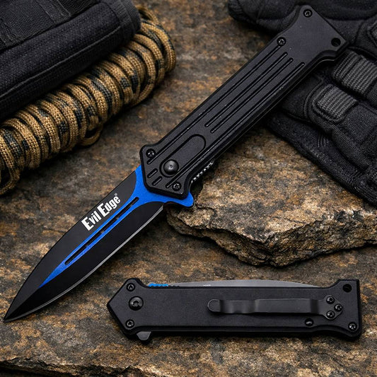 EDC Pocket Knife 440 Stainless Steel Blade – 8" Folding Knife with Aluminum Handle, Belt Clip & Liner Lock | Everyday Carry Tactical Knife for Men