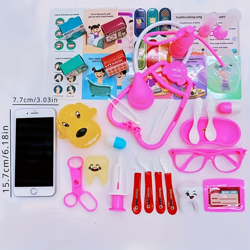 Pink Doctor Pretend Play Kit, 40-Piece Medical Role-Play Set