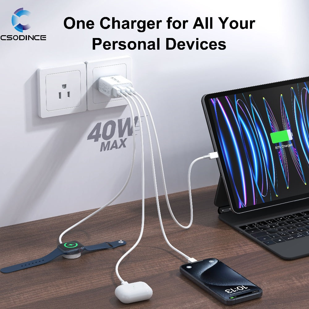 40W 4-Port USB-C Wall Charger 2-Pack PD 3.0 Fast Charging Block Cube – Multi-Port Charger for iPhone 15 14 13 12 XR SE iPad Pro Mini Air Google Pixel Android – Type-C Power Adapter Duo
