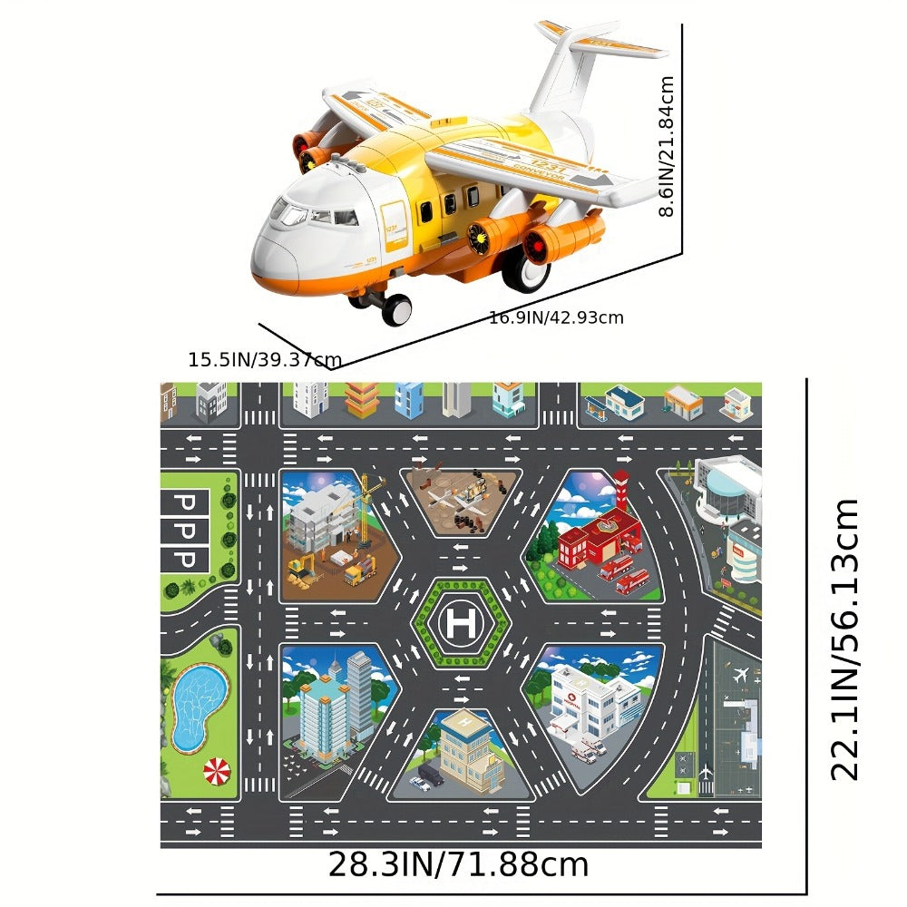 Transport Cargo Airplane Toy for Kids – Jumbo Plane with 10 Mini Cars & Spray Mist