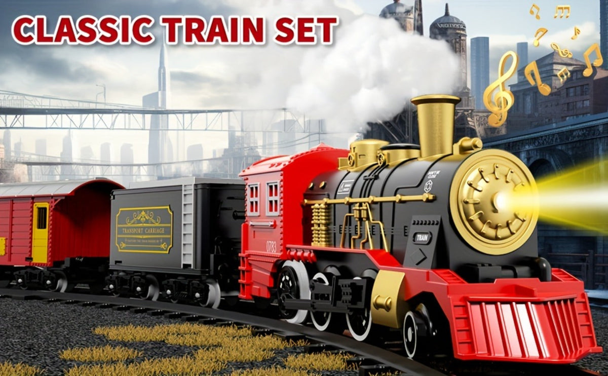 Electric Train Set for Kids – Steam Locomotive with Lights & Sound, 16 Tracks & 8 Scenic Cards