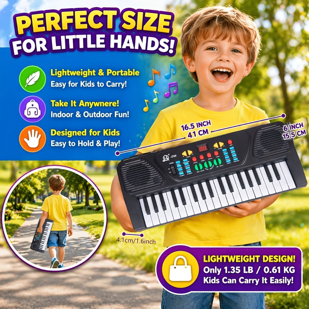 Kids Keyboard Piano 37 Keys with Microphone, Portable Electronic Piano for Beginners, Educational Musical Instrument Toy for Boys & Girls Ages 3-12, Birthday Christmas Gift, Black