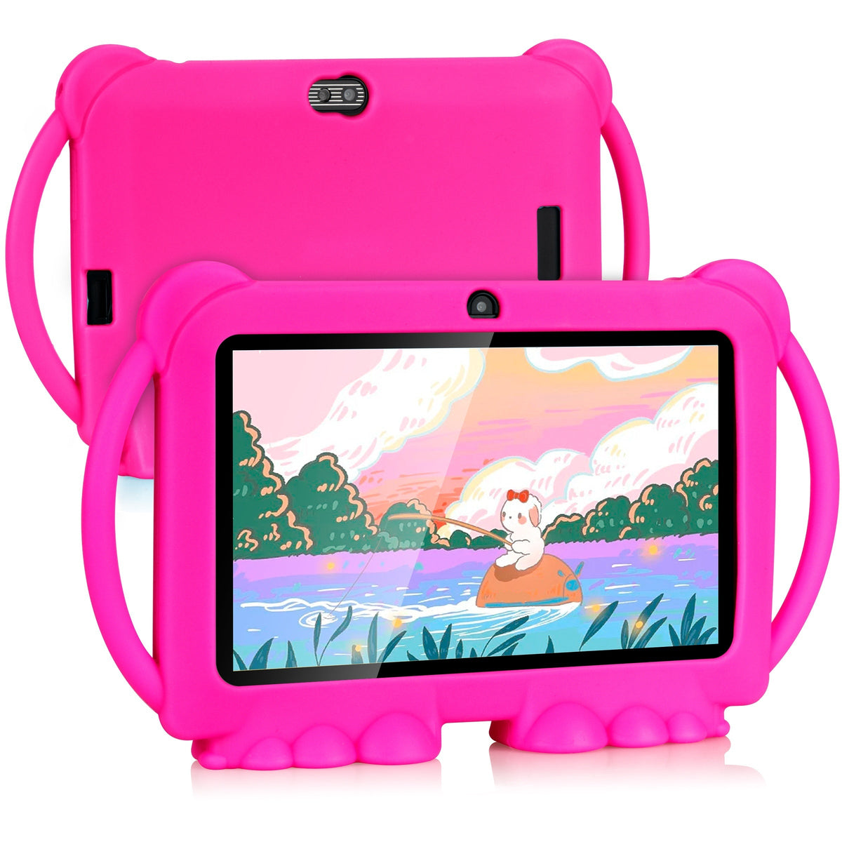 Educational Kids Tablet 7 Inch Android 14, Eye Protection Screen Parental Control GMS Certified, 2GB RAM 32GB ROM 2.4G Wi-Fi, Shockproof Case Dual Camera Pre-Loaded Learning Apps & Games, Children Tablet for Ages 3-12 – Blue Red