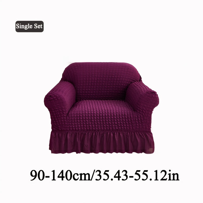 Seersucker Sofa Slipcover Elastic Band Closure Pet-Friendly All-Purpose Sofa Cover for Living Room Home Decor Protection — Single 2 4 Seater Multiple Colors