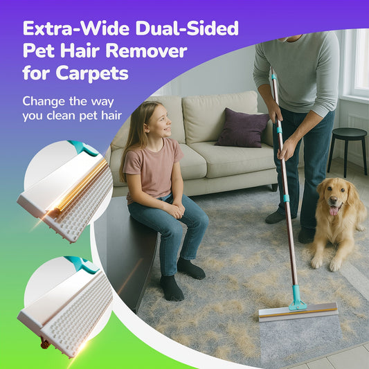 Pet Hair Carpet Rake with 51-Inch Handle for Rugs, Stairs & Upholstery