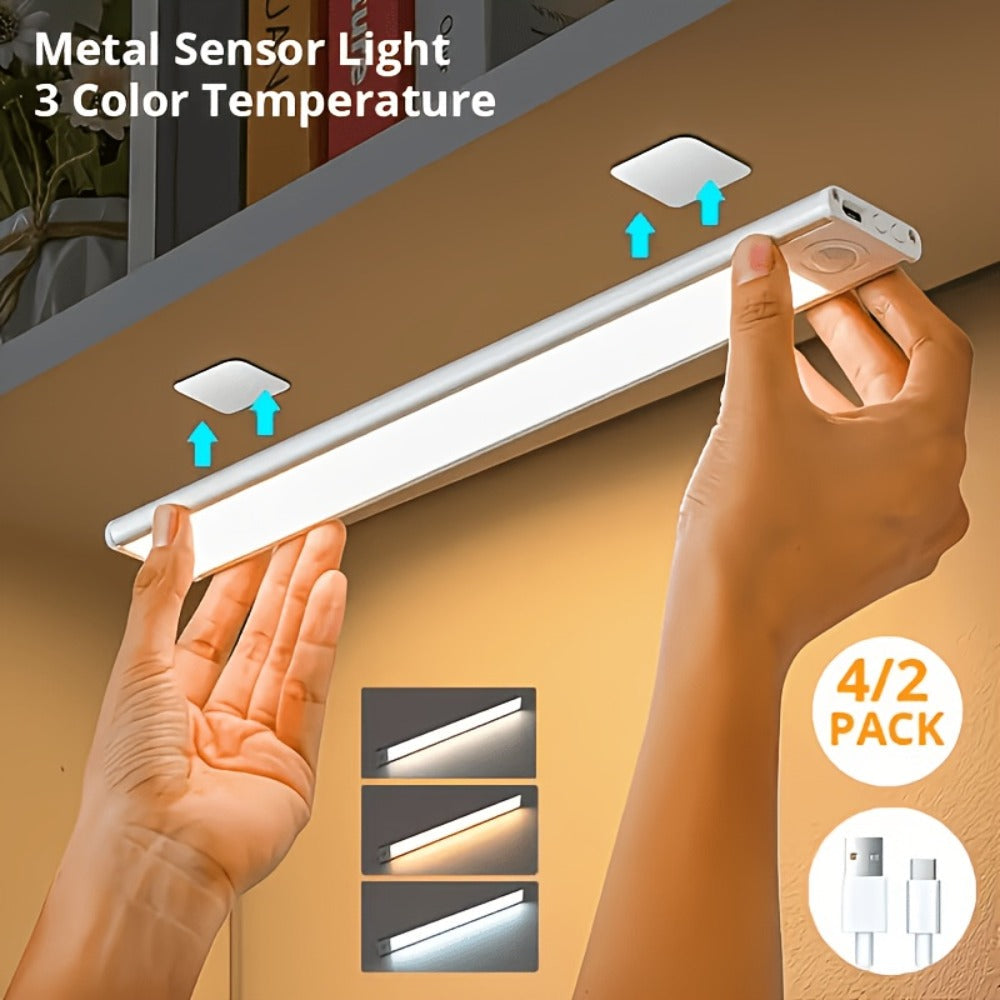 LED Motion Sensor Light USB-C Rechargeable 3 Color Temperatures Stepless Dimming Wireless Magnetic Under Cabinet Closet Night Light 1 2 4 Pack 20cm 30cm 40cm 50cm