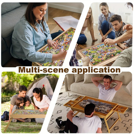 Wooden Jigsaw Puzzle Table with Folding Legs, 4 Drawers & 16 Sorting Grids for 1000 Pieces