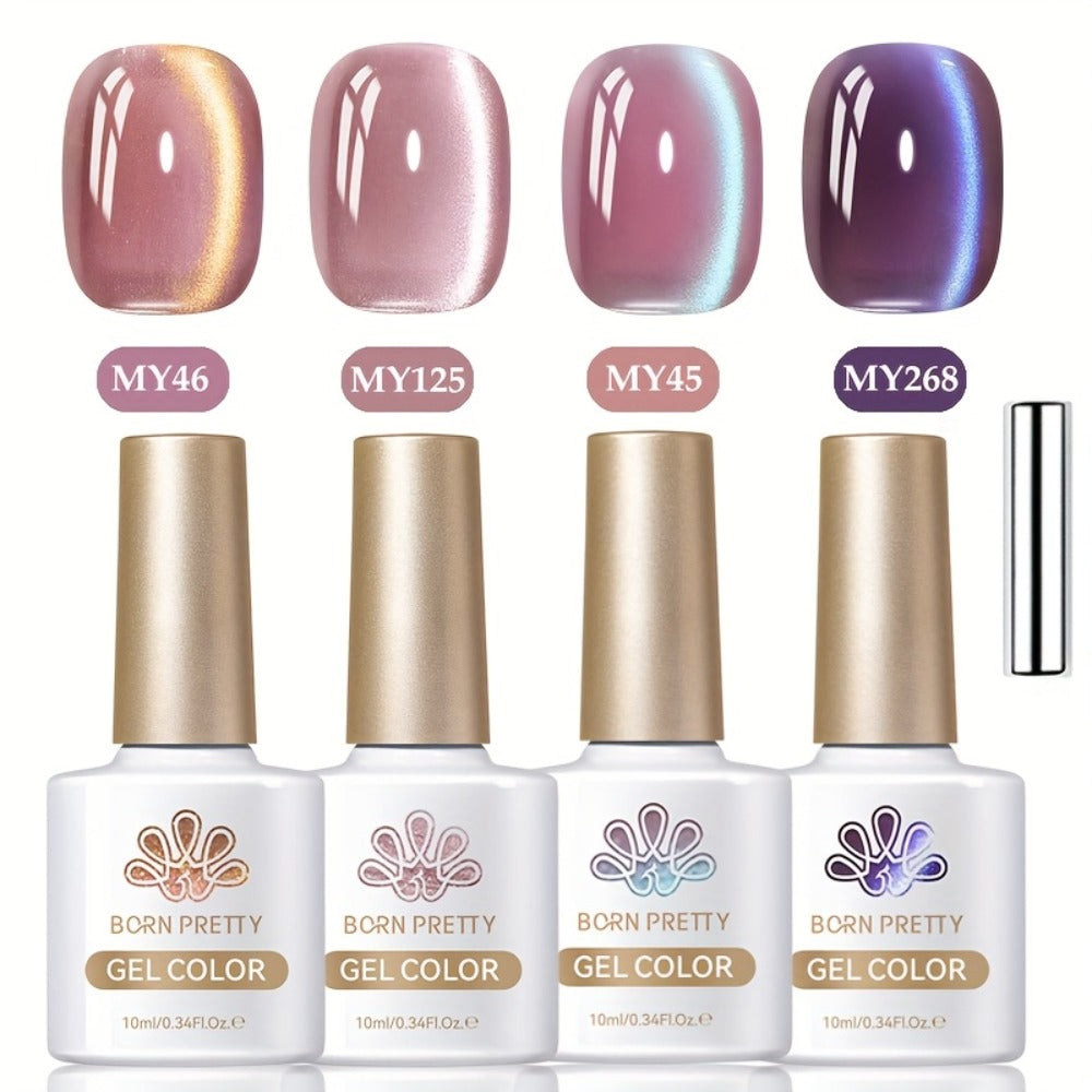 Cat Eye Gel Polish Set 4pcs Hyacinth Purple Jelly Glass — Magnetic Soak-Off UV LED Gel Nail Polish Shiny Reflective Finish for Salon & Home Nail Art Women, 10ml Each Bottle