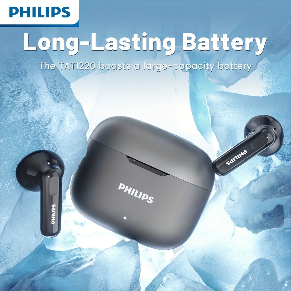 Philips TAT1220 Bluetooth 6.0 Wireless Earbuds ANC Active Noise Cancelling, 360° Surround Sound Open Design Touch Control Type-C Charging, In-Ear Headphones for Sports Daily Use Phone Camping Outdoor
