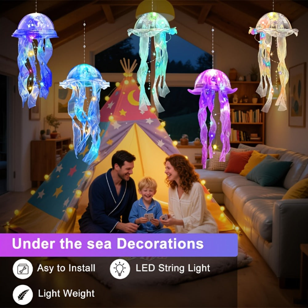 Jellyfish Lantern Party Decorations 5 Pack – Colorful Translucent Ribbon Hanging Lights for Halloween Christmas Wedding Birthday, Indoor Outdoor Festive Event Decor (Crystal Ribbon / Set)
