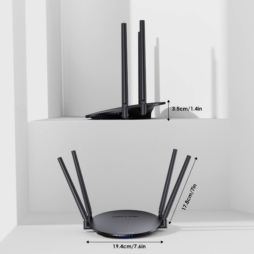 WAVLINK AC1200 WiFi Router 3-in-1 Dual Band 1200Mbps - 4x5dBi Antennas, Gigabit WAN LAN, Router Access Point Repeater Mode, Covers 1500 Sq Ft, Supports 128 Devices, WPA2 Security, Easy WPS Setup