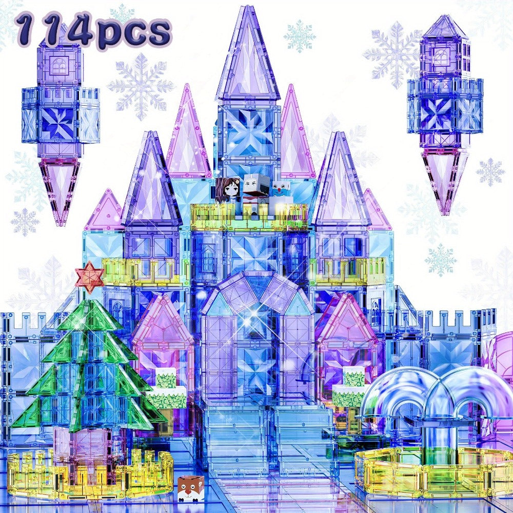 Magnetic Tiles Princess Ice Castle Set, 114 Pieces Magnetic Sheets for Ages 4-7