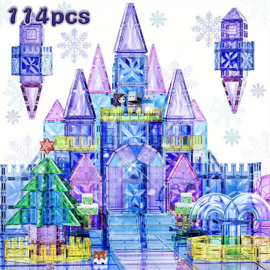 Magnetic Tiles Princess Ice Castle Set, 114 Pieces Magnetic Sheets for Ages 4-7