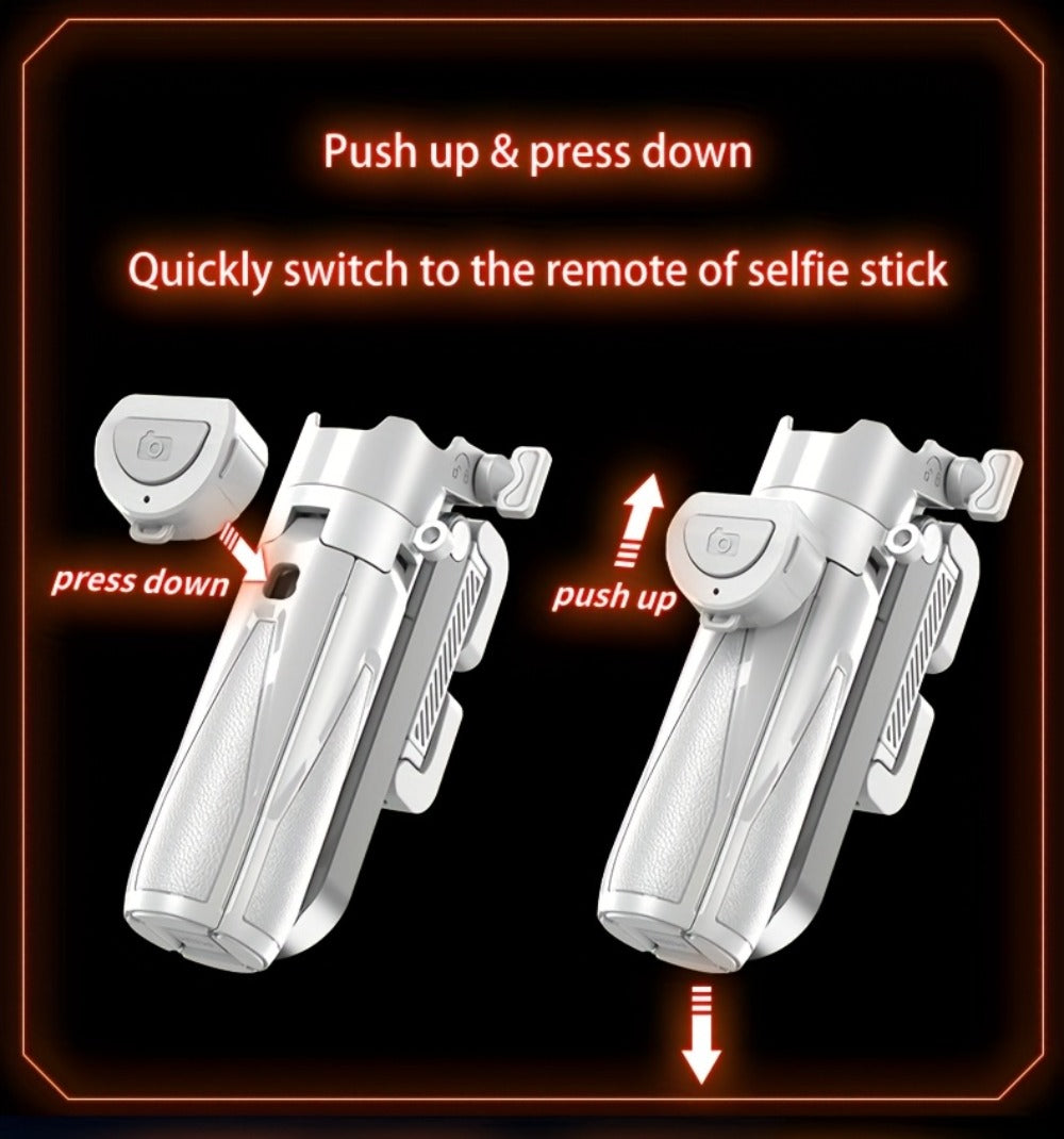 DSLR-Style Grip Selfie Stick Tripod 3-in-1 with 16 Inch Extendable Arm One-Click Unfold Stand & Wireless Bluetooth Remote – Portable Phone Stand for Concerts Hiking Desktop Live Streaming iPhone Android
