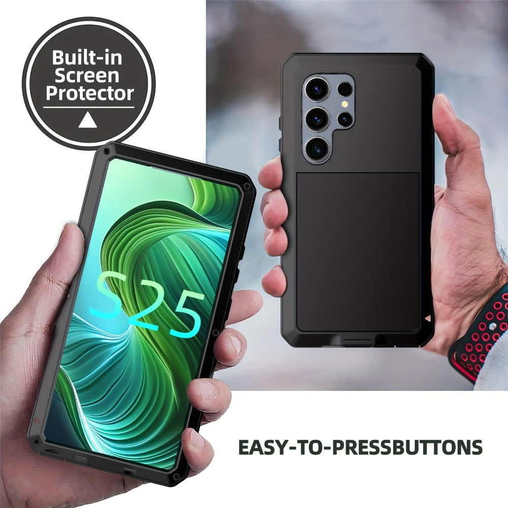 Heavy Duty Samsung Galaxy S24 Ultra Case Rugged Metal with Built-In Glass Screen Protector – Military-Grade Shockproof Dustproof Drop Protection Hard Cover, Compatible with Galaxy S23 Ultra S-Pen