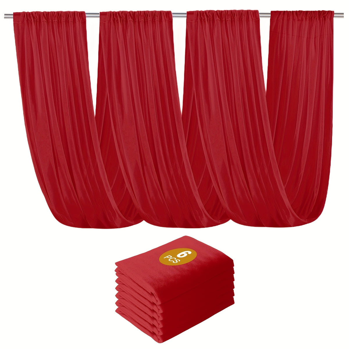 6-Pack Chiffon Ceiling Drapes for Wedding 63x118in - Sheer Polyester Backdrop Curtains with Rod Pockets for Wedding Arch, Party Stage, Photography, Ceremony & Event Decoration Swag